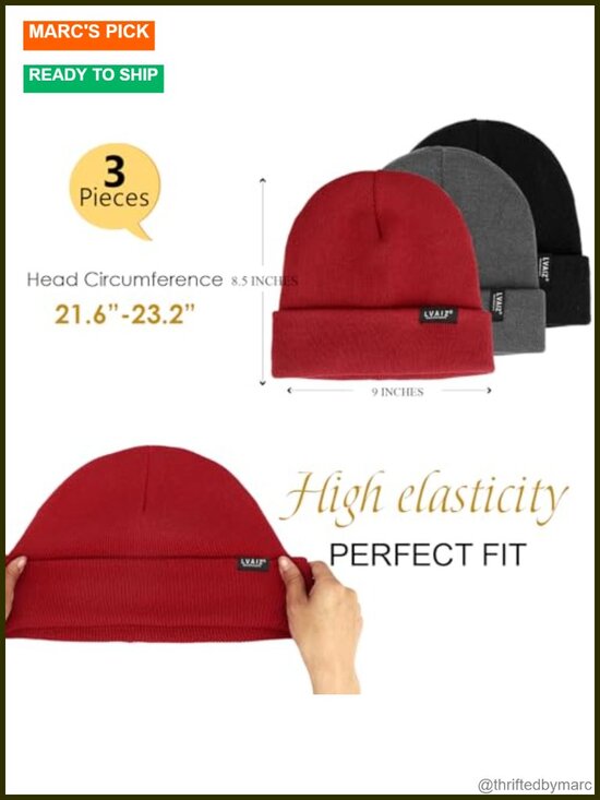 3 Pack Satin Lined Beanies for Men and Women, Silk Warm Cuffed Winter Hats, 60% main image 5